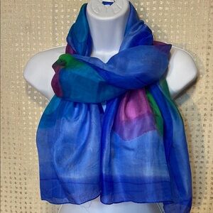 Vibrant Blue Watercolor Scarf with Colorful Accents